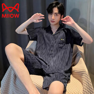 貓人（MiiOW）睡衣男士夏季冰感短袖褲夏天薄款仿真絲男生青年學(xué)生家居服套裝 3175 XL (身高175左右體重130-150斤)