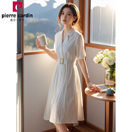 皮爾卡丹（pierrecardin）夏季2025新款小個子顯高遮肉顯瘦法式簡單大方白色條紋連衣裙子女 白色條紋連衣裙 L (建議110-120斤高品質)