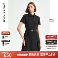 朗姿【尖貨補(bǔ)單】黑白色顯瘦輕禮服襯衫連衣裙女夏新款復(fù)古小黑裙裙子 黑色2 M 160/80A