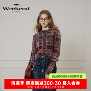 卓雅周末（JORYA weekend）孟子義同款|2024冬新款復(fù)古格紋流蘇蝴蝶結(jié)馬海毛針織衫 紅藍(lán)格 M