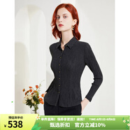 MORELINE沐蘭褶皺肌理感氣質(zhì)襯衫女2023秋裝新款時(shí)尚通勤修身顯瘦長(zhǎng)袖襯衣 黑色 XL
