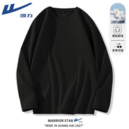 回力（Warrior）重磅純棉長袖t恤男春秋新款圓領打底衫男款休閑寬松運動上衣內搭