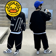 G.DUCKKIDS品牌童裝男童春秋款衛(wèi)衣套裝兒童兩件套男孩秋季運(yùn)動(dòng)服韓版中大童 A42 黑色 170