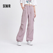 森馬（Semir）休閑褲女松緊腰闊腿褲高街酷颯風(fēng)夏設(shè)計(jì)感抽繩工裝褲潮流潮酷 紫色調(diào)00377 2XL