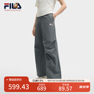 FILA 韓素希同款|斐樂官方女裝小狐貍梭織長褲2025夏季新款時尚收口褲 綠木灰-DY M 165/66A/M