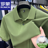 羅蒙（ROMON）【雙絲光棉】2025新款純棉短袖t恤男翻領(lǐng)polo衫夏季全棉半袖純色 草綠 XL