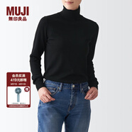 無印良品（MUJI）女式 天竺 可水洗高領(lǐng)毛衣 長袖針織衫 BAG05A1A 黑色 S 155/80A