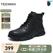 天美意男靴商場(chǎng)同款休閑百搭純色男戶外工裝靴時(shí)尚男鞋DED11DD4 黑色（羊毛里） 39