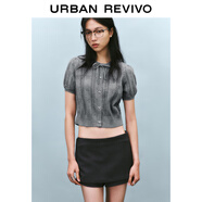 UR2025春季新款女裝蝴蝶結(jié)肌理感系帶短袖針織衫UYY950033 冷灰 M