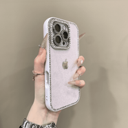 夢(mèng)臨ins夏日輕奢鑲鉆適用iPhone16promax蘋(píng)果15手機殼14pro新款12高級感超好看ProMax防摔套Pro 【淺紫色】全包邊鑲鉆閃粉 14promax