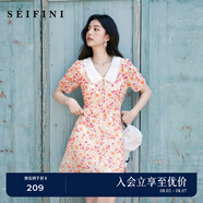 詩(shī)凡黎（'SEIFINI）【灼灼桃花】詩(shī)凡黎粉色碎花軟感荷葉邊吊帶裙娃娃領(lǐng)海邊度假裙女 粉色娃娃領(lǐng) L 165/88A