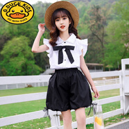 G.DUCKKIDS女童夏裝套裝2024新款洋氣時(shí)髦短袖兒童裝網(wǎng)紅女孩夏季大童兩件套 黑色【套裝】 160 建議14-15歲