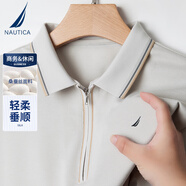 諾帝卡（NAUTICA）款男士桑蠶絲T恤翻領(lǐng)半拉鏈短袖Polo衫 淺灰 M