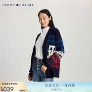 TOMMY HILFIGER男女情侶休閑慵懶風(fēng)拼色條紋貼布繡寬松開衫毛衣外套33088 藏青紅白藍(lán)拼色DW5 M （推薦：135-150斤）