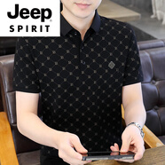 JEEP SPIRIT男士短袖t恤2025新款男裝夏季冰絲棉半袖上衣高端Polo衫翻領(lǐng)體恤 Y1029黑色 (冰絲棉) L (-120)