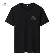 駱駝100%純棉短袖t恤男士大碼寬松圓領(lǐng)休閑打底衫半袖T恤汗衫 LT01[黑色]專(zhuān)柜品質(zhì) M [建議80-100斤]