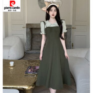 皮爾卡丹（pierre cardin）大碼法式感假兩件綠色連衣裙女夏季微胖mm顯瘦學(xué)院風(fēng)長(cháng)款裙子 綠色仙氣飄飄/襯衫連衣裙/冷淡系 L 【100-120斤】