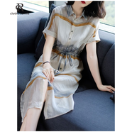 clotho Rennie品牌女裝時尚連衣裙女2025夏季新款氣質收腰顯瘦短袖中長款裙子 圖片色 L
