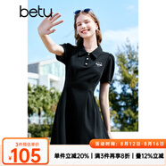 百圖betu女裝夏新款連衣裙時髦肌理收腰荷葉邊連衣裙女2303T95 黑色 M