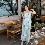 微愛(ài)的小松鼠新中式國(guó)風(fēng)禪意水墨吊帶連衣裙女夏顯瘦無(wú)袖扎染裙8661 圖片色 M
