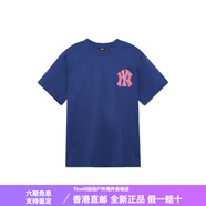美職棒（MLB）紐約洋基隊 美式復(fù)古波普藝術(shù)圖案字母印花短袖 SS23 落肩袖T恤 藍色 L