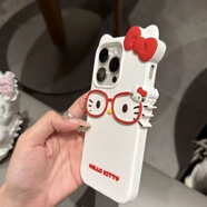 彌靜覓卡通立體眼鏡輕松熊KT貓iphone16promax手機(jī)殼蘋果15硅膠12全包13 白色眼鏡KT貓咪 iPhone6sPlus
