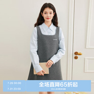 樂町撞色刺繡方領背心裙冬季新款簡約A字裙簡約寬松毛呢連衣裙 靜影灰（現(xiàn)貨） XS