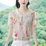 宜惜綺 雪紡衫女短袖2025夏季新款時(shí)尚寬松上衣女士遮肚碎花洋氣小衫 麥穗 1391 L 【105-115斤】