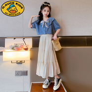 G.DUCKKIDS女童牛仔連衣裙夏裝2025新款洋氣夏季兒童公主裙大童夏款女孩裙子 牛仔襯衫+蛋糕裙 170