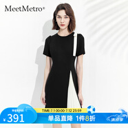 MeetMetro瑪依爾不規(guī)則撞色連衣裙女2025夏裝設(shè)計(jì)感蝴蝶結(jié)百褶裙氣質(zhì)a字裙 黑色 L