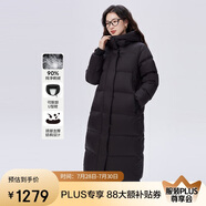 艾萊依鵝絨服女款U型枕長(zhǎng)款連帽加厚保暖冬外套 炭黑XL