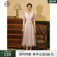 固執(zhí)（OBSTINATE）夏季新款歐式短袖網(wǎng)紗格子中長連衣裙81322LQ07278 粉紫格子 160/80A/S