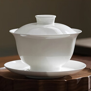 一品工坊潮州工夫茶具骨瓷蓋碗單個(gè)高檔薄胎三才泡茶碗大號(hào)不燙手陶瓷蓋碗 婉儀蓋碗-超大號(hào)