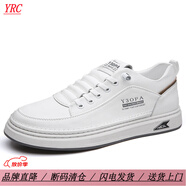 YRC意爾康男鞋新款夏季透氣休閑皮鞋男士板鞋鏤空真皮小白鞋男款百搭 8188白色四季款 38 標準皮鞋碼