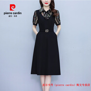 皮爾卡丹（pierre cardin）小個(gè)子碎花雪紡連衣裙女2025夏季新款氣質(zhì)流行顯瘦收腰假兩件裙子 黑色 L 建議90-105斤