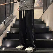 威覺(jué)美式褲子男秋冬季裝學(xué)生休閑褲直筒運(yùn)動(dòng)衛(wèi)褲寬松闊腿褲條紋長(zhǎng)褲 黑色-長(zhǎng)隆Q18 XL