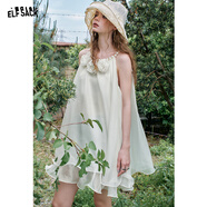 妖精的口袋【嘻嘻不嘻嘻】波嬉風(fēng)白色連衣裙女25年夏季新款t恤半身裙套裝裙 花朵米白色（玫瑰花領(lǐng)口連衣裙） M