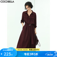 COCOBELLA[安可拉紅]氣質(zhì)法式連衣裙女秋肌理褶皺長袖襯衫裙FR106 酒紅色 XL