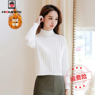 AEMAPE小個子短款毛衣女2025秋冬百搭加絨加厚打底衫半高領(lǐng)保暖針織衫女 909白色麻花款【加絨款】 M 【建議100-110斤】