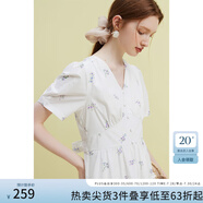 范思藍恩23FS12642茶歇法式碎花連衣裙女夏季新款V領沙灘長裙 白底紫花 L