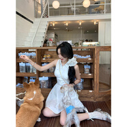 EIA一堯【濟州夏日】韓系氣質(zhì)少女刺繡連衣裙顯瘦翻領(lǐng)收腰長短款 短款連衣裙 無彈 M 100斤—110斤