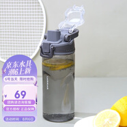 樂扣樂扣（LOCK&LOCK）人魚線塑料運(yùn)動水杯夏天便攜水壺帶刻度提手男女水杯子520ML灰色