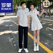 羅蒙（ROMON）2025夏季短袖男polo.衫痞帥情侶裝高級(jí)感套裝一衣一裙潮牌半袖T恤 白色愛心POLO衫 M