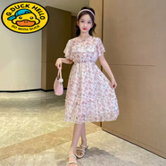 G.duck女童夏裝連衣裙2025新款兒童公主裙洋氣女大童裝夏季女孩裙子夏款 粉紅色楓葉 140 cm