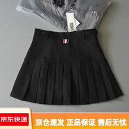 百褶裙春季新款高腰學(xué)院風(fēng)西裝料顯瘦A字裙毛呢半身裙短裙褲女 黑色【有底褲】 XS 1碼(建議80~88斤)