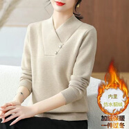 恒源祥媽媽裝冬季加絨加厚打底衫中年女士冬裝洋氣保暖毛衣中老年針織衫 米駝 L 建議105-115斤左右