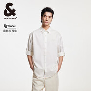 杰克·瓊斯（JACK&JONES） 春季舒適透氣親膚時(shí)尚出街精致字母刺繡七分袖襯衫男裝225131003