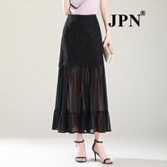 JPN香港潮牌提花蕾絲網(wǎng)紗拼接包臀裙2025夏季新款溫柔時(shí)尚半身裙女 黑色 M