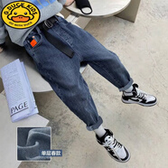 G.DUCKKIDS童裝兒童加絨秋冬款2024牛仔褲男孩新款寬松中大童休閑洋氣長(zhǎng)褲潮 藍(lán)色貼標(biāo)牛仔褲(單褲) 150 (參考年齡10-11歲)(參考年