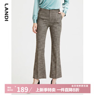LANDI微喇叭褲女新款修身花紗高腰顯瘦小個子休閑長褲 卡其色 L